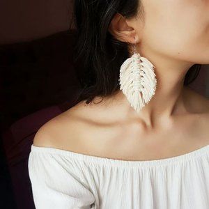 Macrame Feather,Tassel Earrings,Macrame Earrings,Bridesmaid Gift,Cotton Earrings
